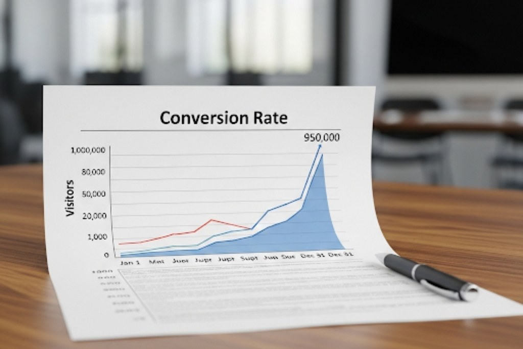 Graph showing high conversion rates of site visitors on paper.