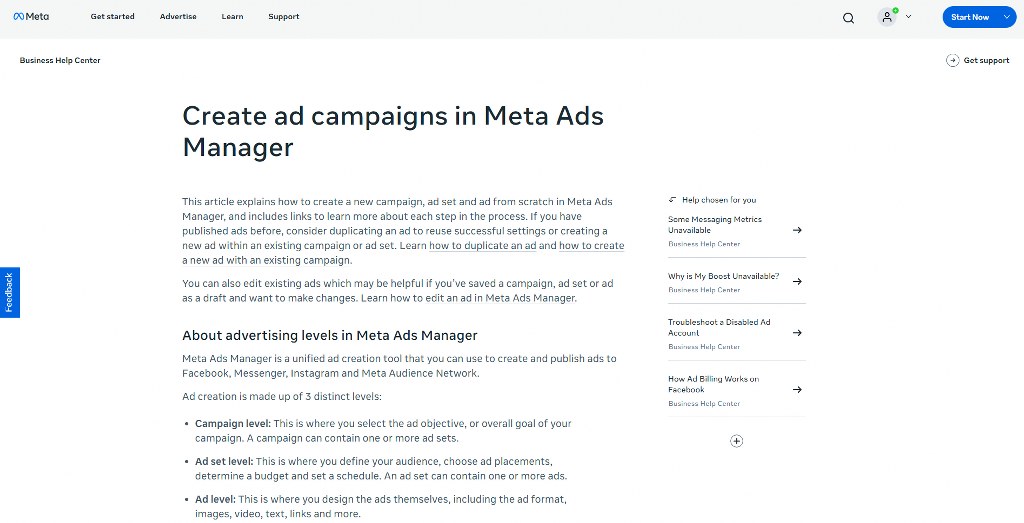 Guide for creating ad campaigns on Meta Ads site.