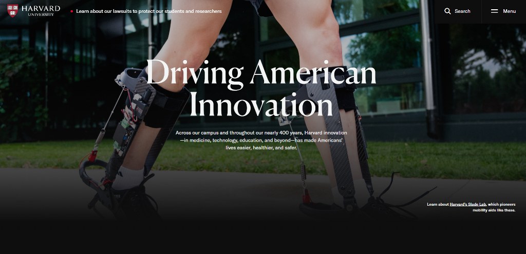 Harvard's website homepage.
