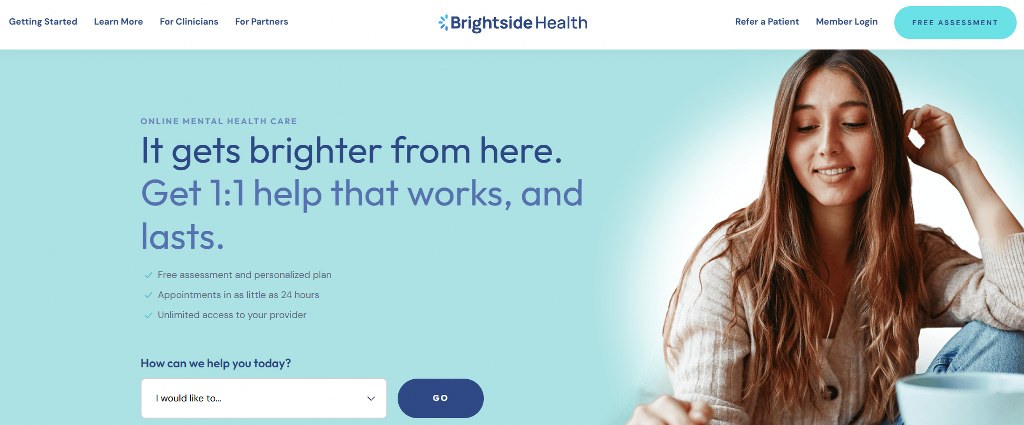 Homepage of Brightside Health