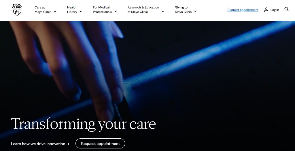 Homepage of Mayo Clinic