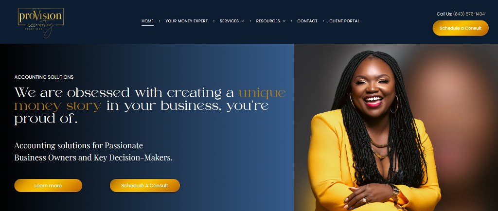 Homepage of ProVision Accounting Solutions Website