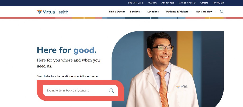 Homepage of Virtua Health