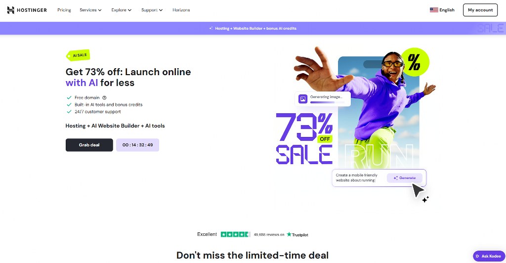 Hostinger's page for website building.