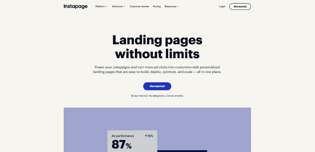 Instapage's website.
