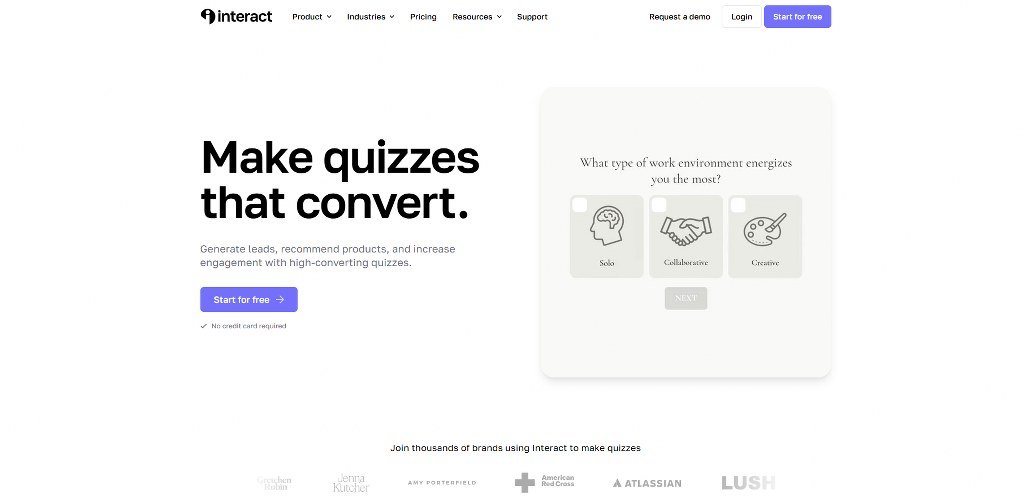Interact quiz homepage.