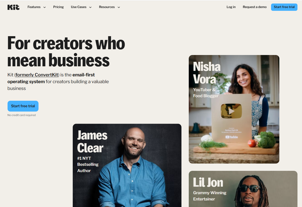 Kit (formerly Convertkit) Website Screenshot