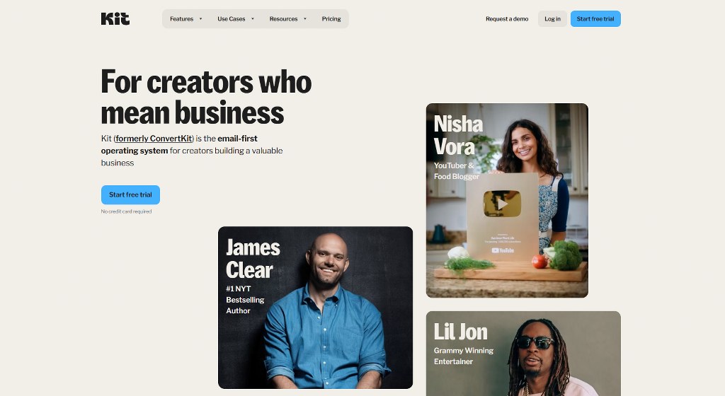 Kit website homepage.