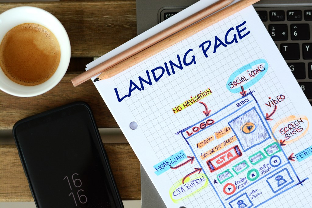 Landing page design on paper.
