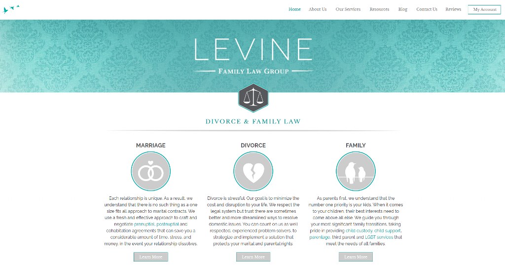 Levine Family Law Group website homepage.