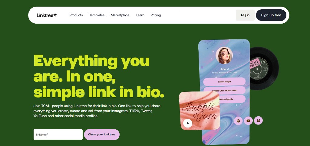 Linktree homepage.