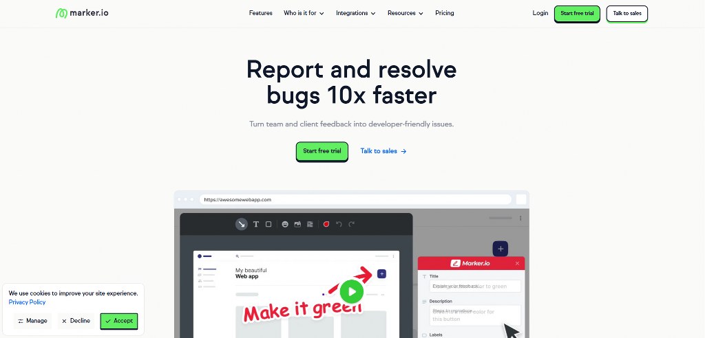 Marker.io's website.