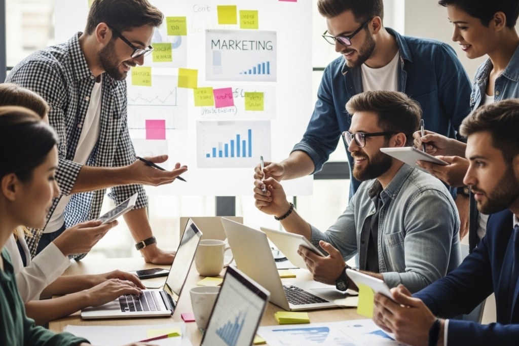 Marketing team working together.