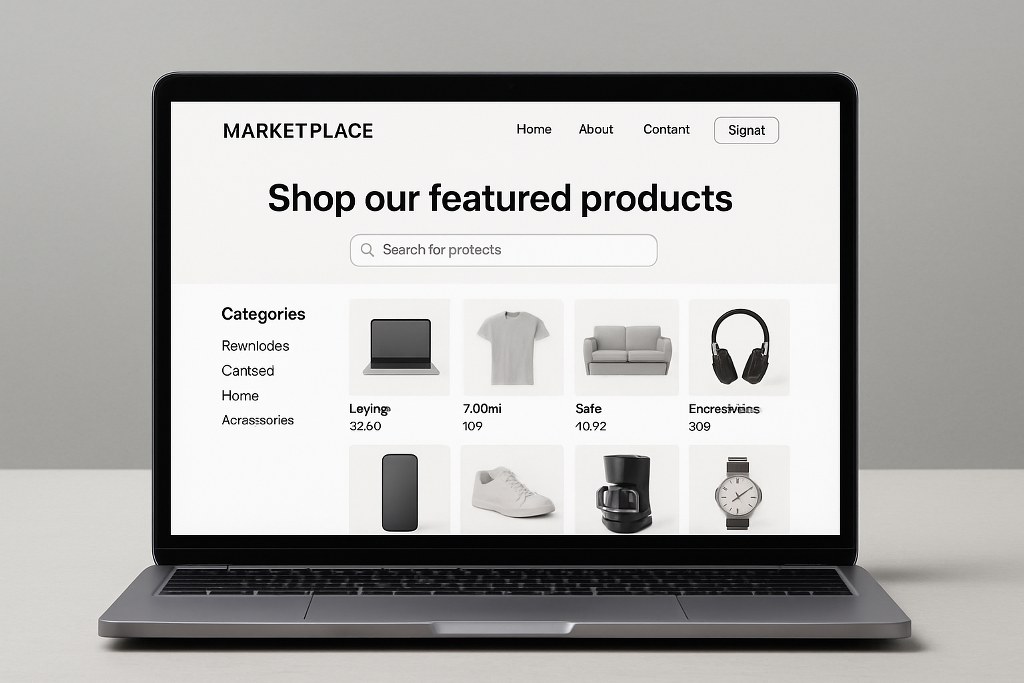 Marketplace displayed on laptop screen.