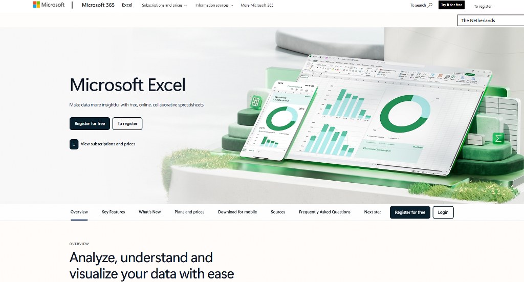 Microsoft Excel 365 homepage.
