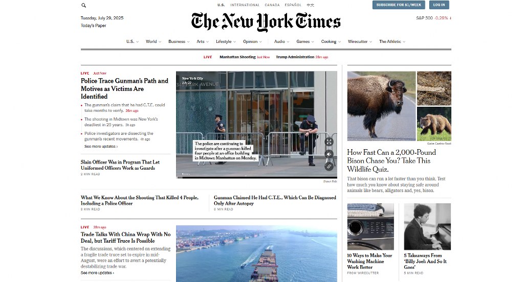 New York Times webpage that has a shortened URL.
