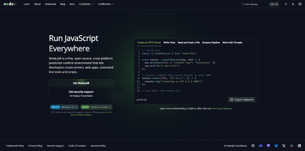 NodeJS homepage.