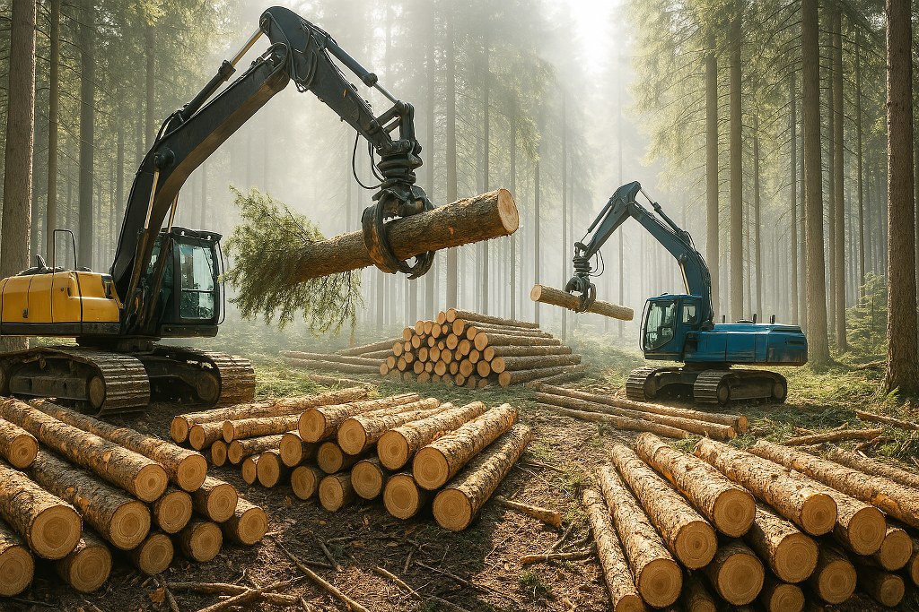 Ongoing timber harvesting in a forest.