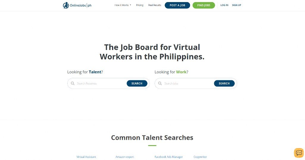 Onlinejobs website homepage.