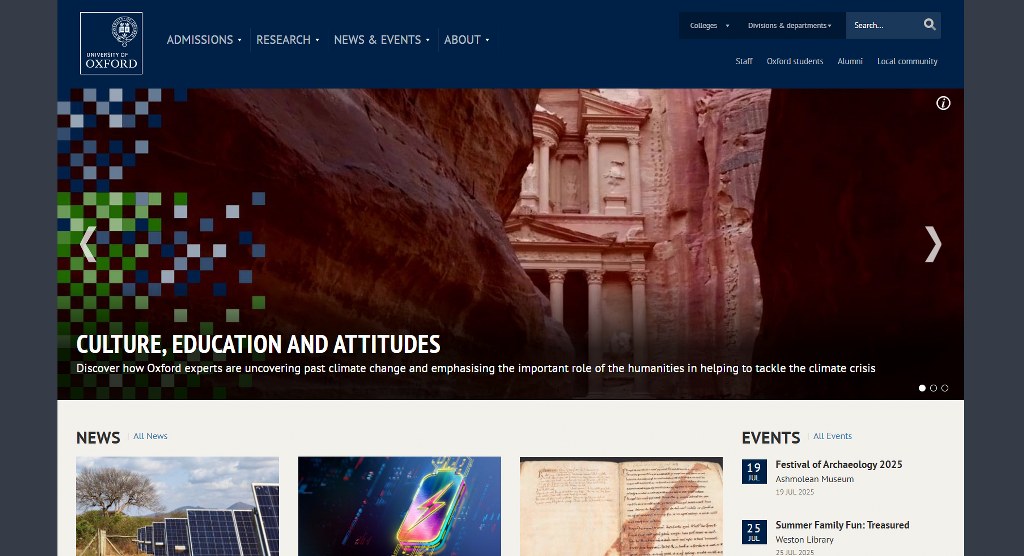 Oxford's website homepage.