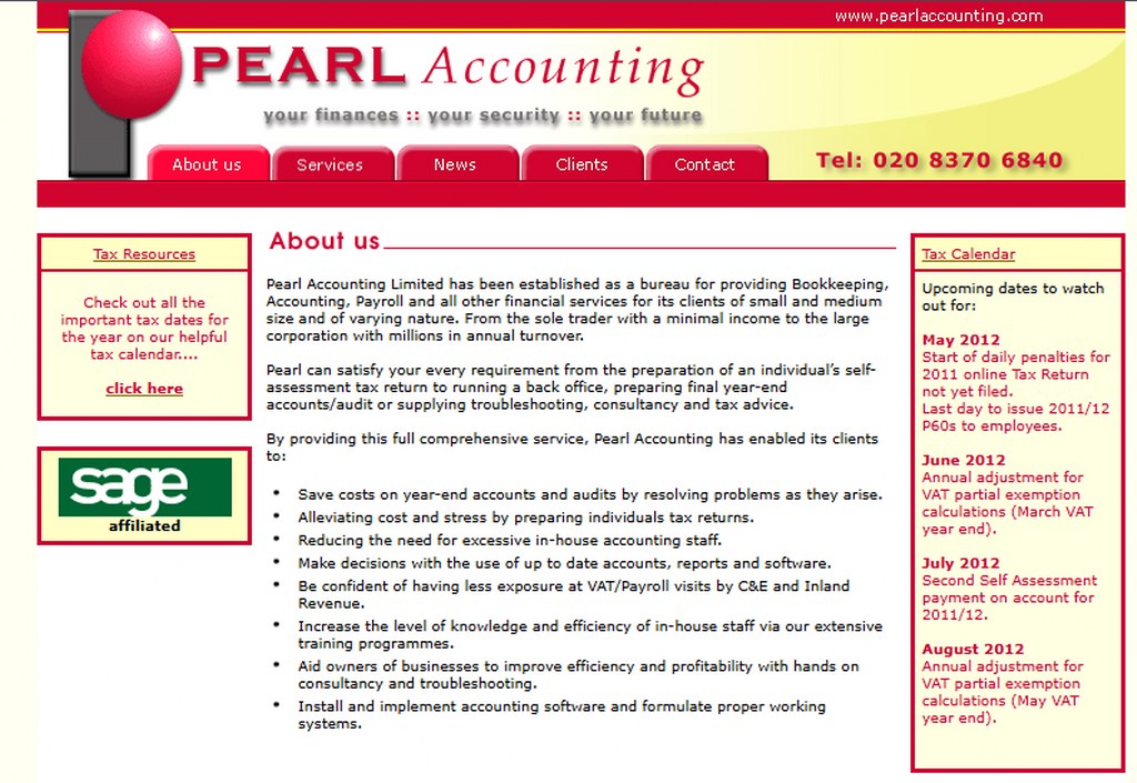 Pearl Chartered Accountants Website Homepage