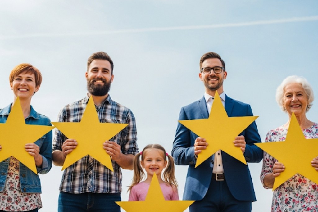 People from different age group holding star.
