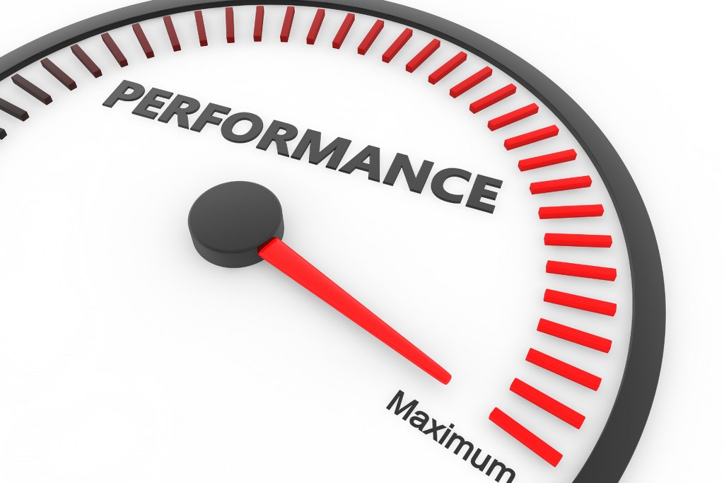 Performance speed meter with needle on maximum.