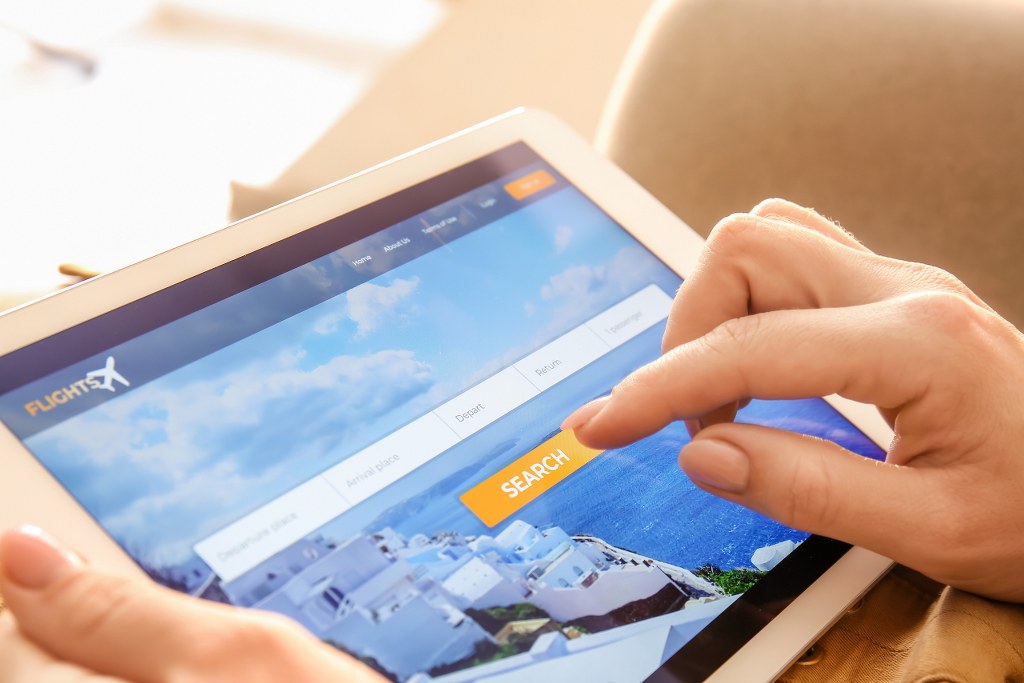 Person Booking Plane Ticket Online.
