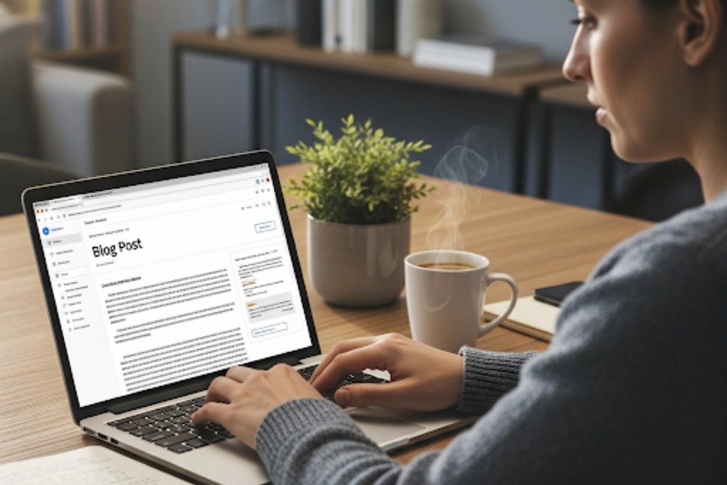 Person typing on a blog post.
