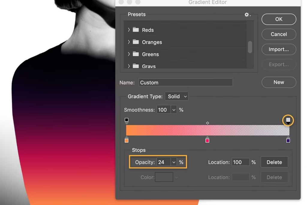 Photoshop's gradient editor.