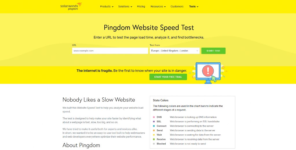 Pingdom website homepage.