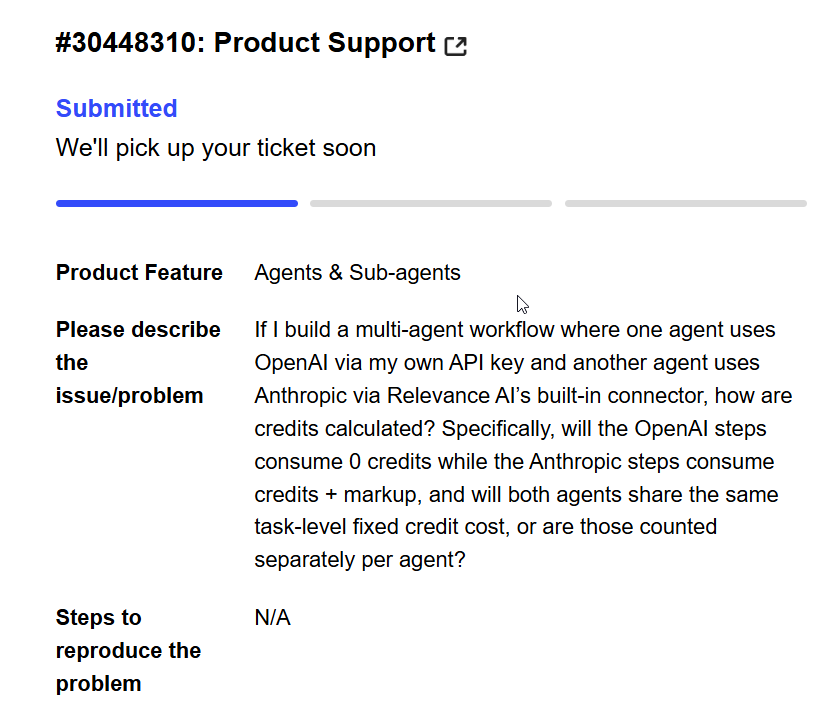 Relevance AI support confirmation with response targets