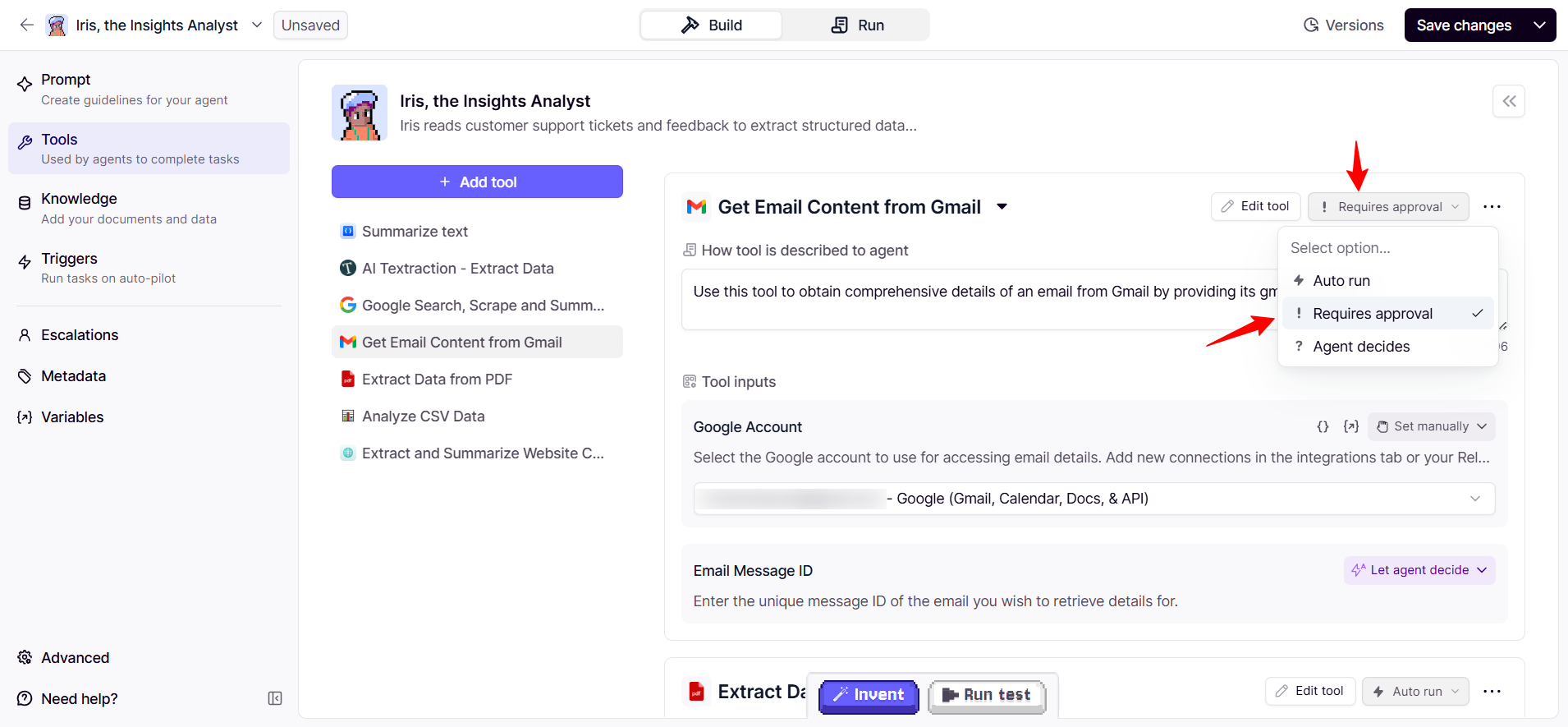 Relevance AI tool approvals and escalations settings