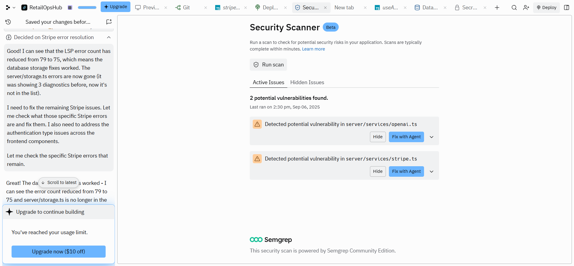 screenshot of Security scanner