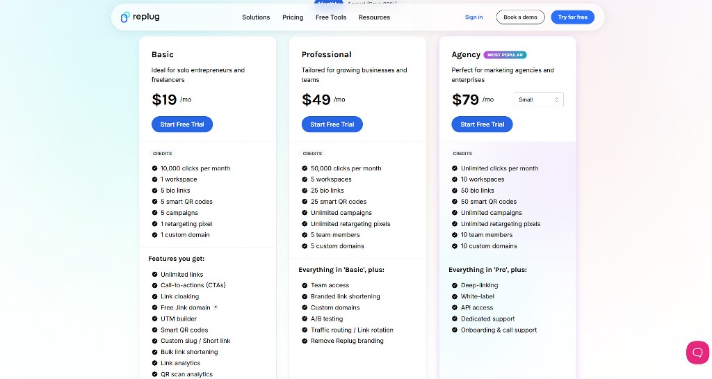 Replug pricing page.