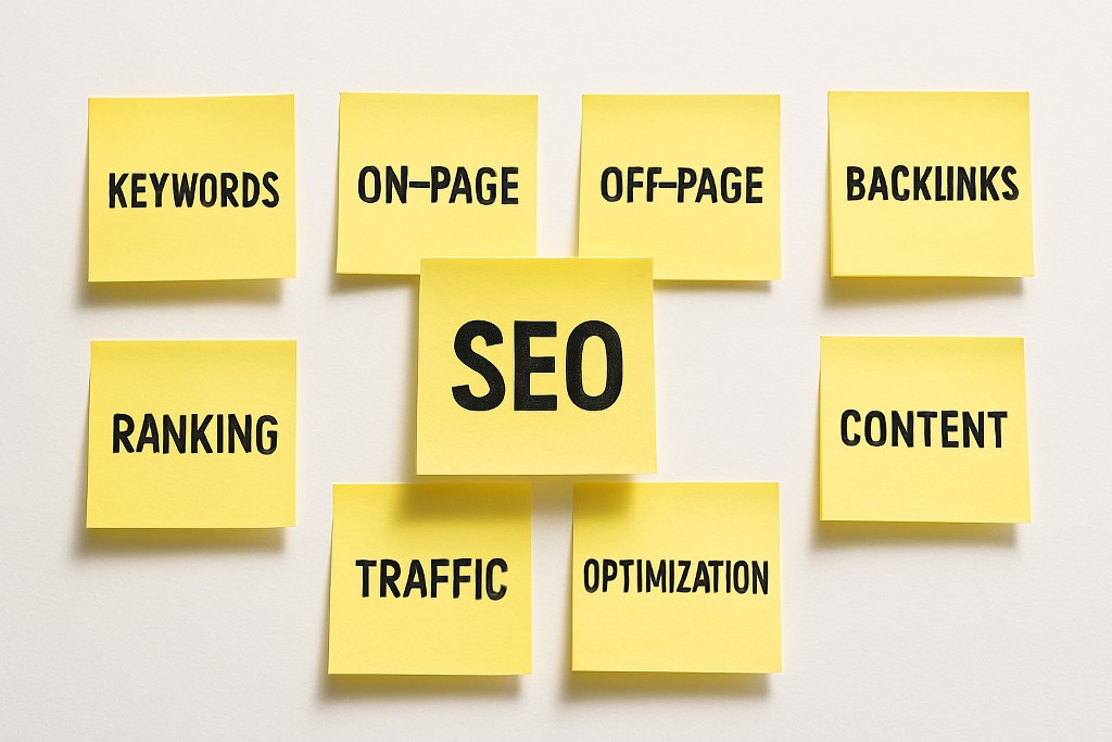 SEO keywords on sticky notes.