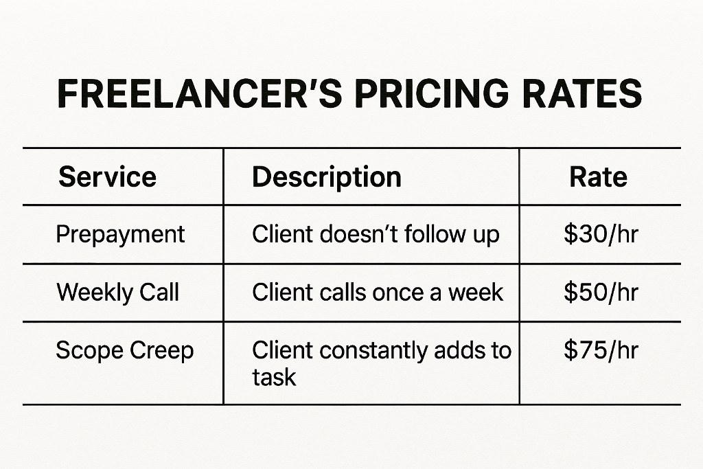 Sample freelancer rates.