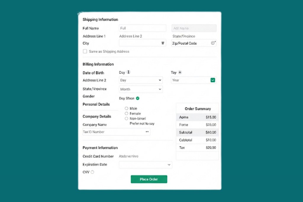 Sample of complicated check out page.