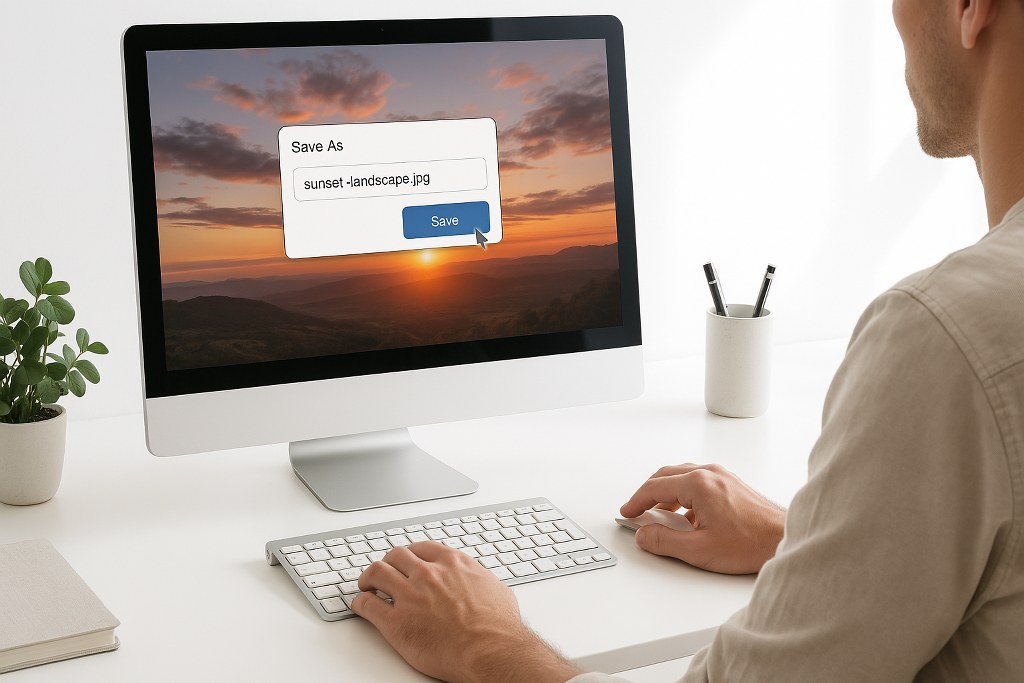 Saving an image with a descriptive name on a computer.