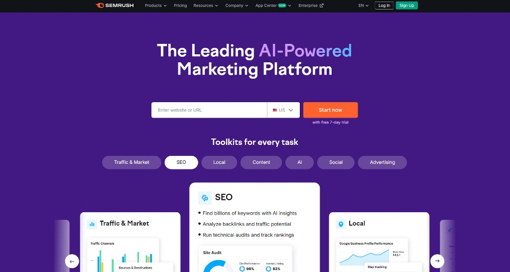 Semrush's homepage.