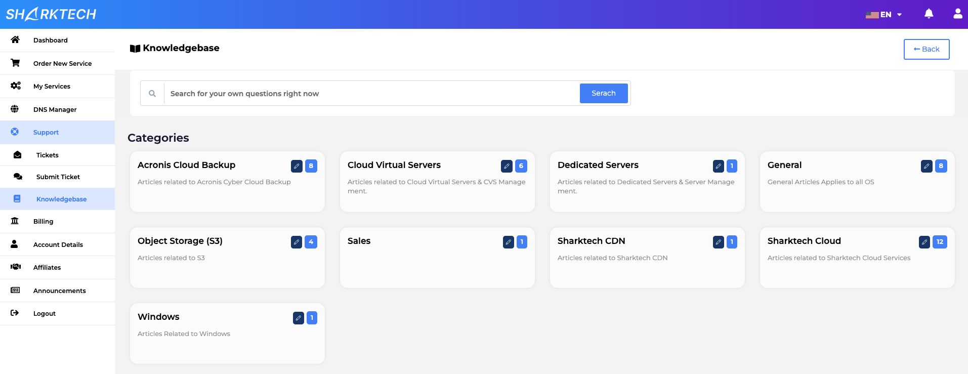 Knowledgebase categories