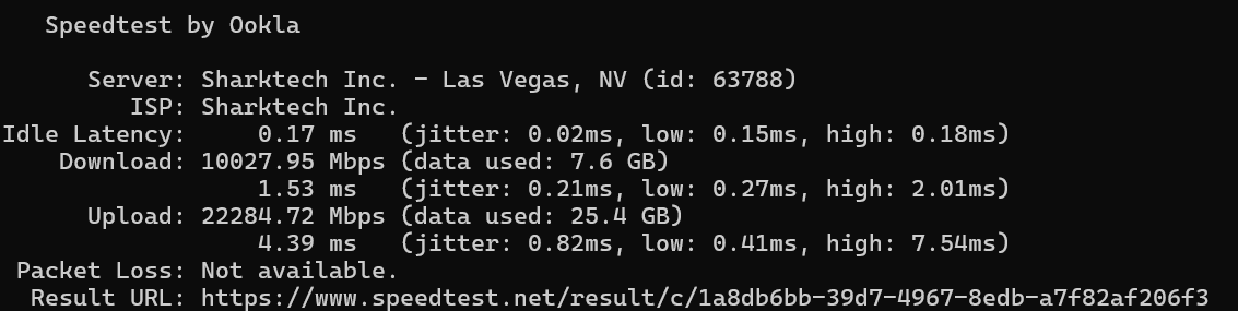 Speed Test results
