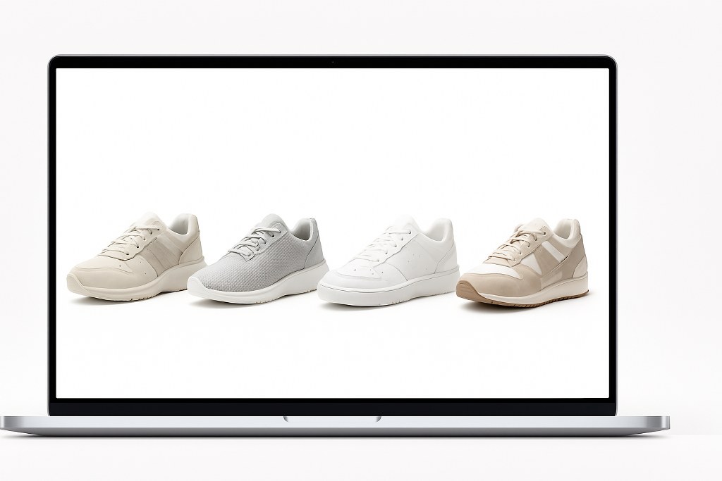 Shoes on display on a laptop screen.