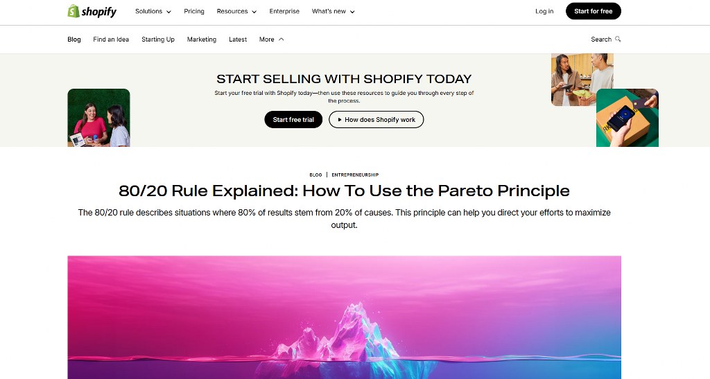 Shopify webpage on 80/20 rule.