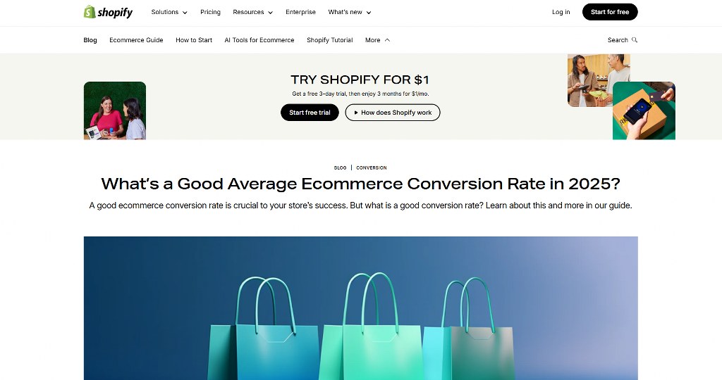 Shopify webpage on ecommerce conversion rate.