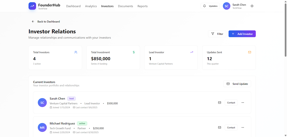 screenshot of Investor Relations page