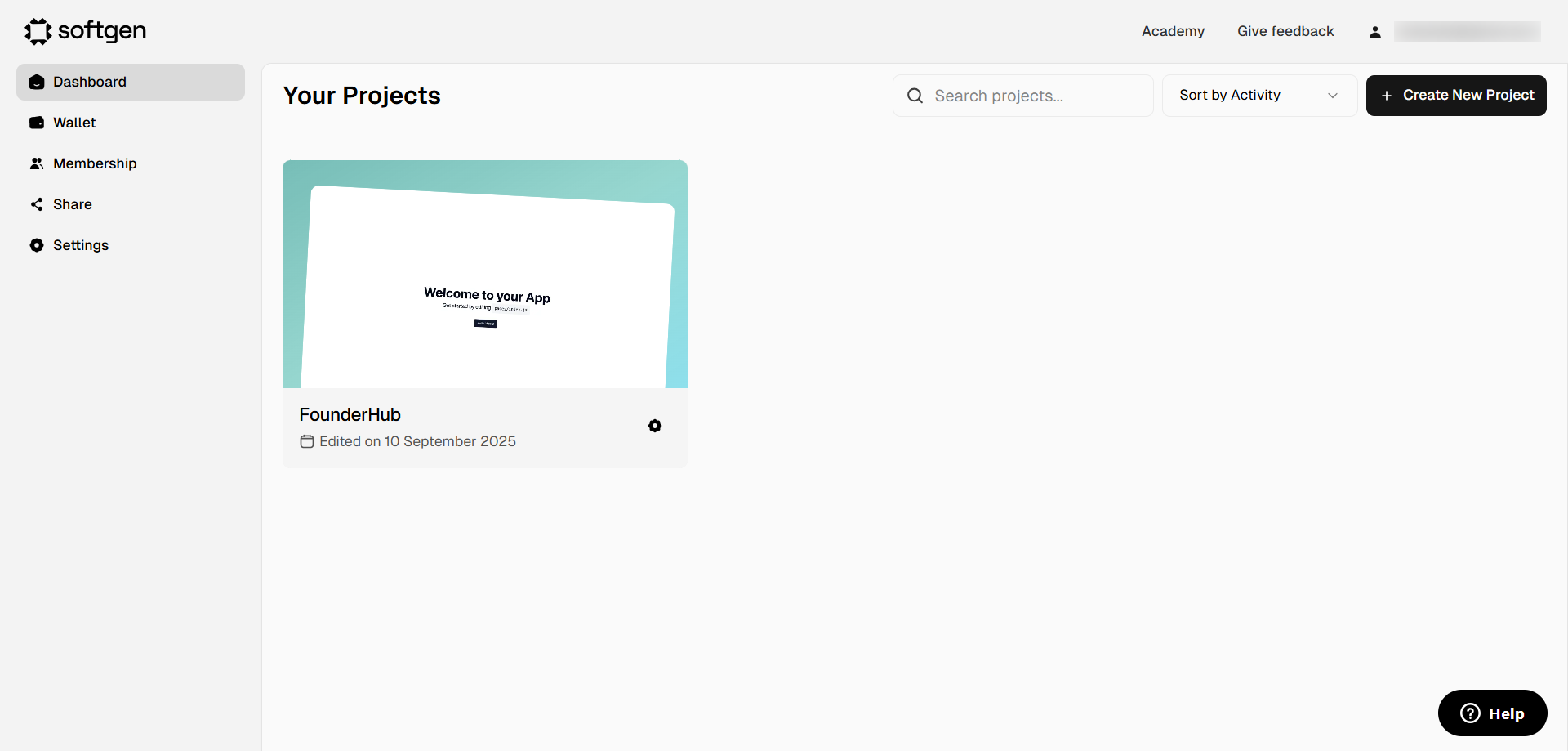 screenshot of the dashboard
