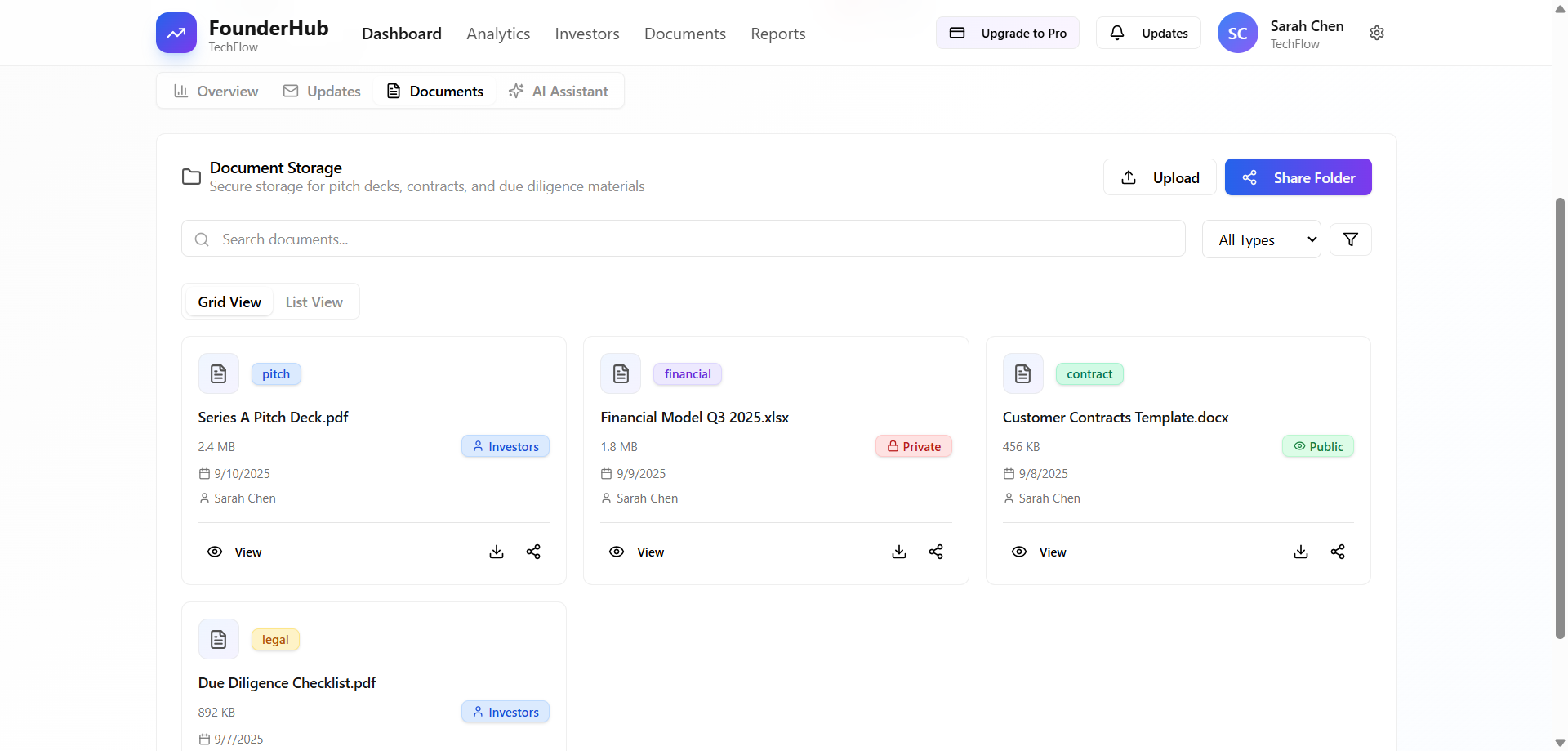 screenshot of Documents section