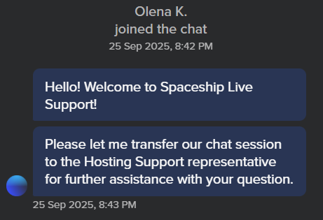screenshot of livechat conversation