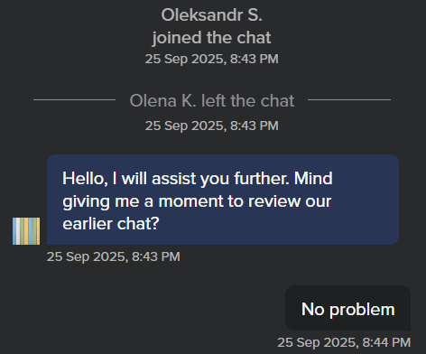 screenshot of livechat conversation